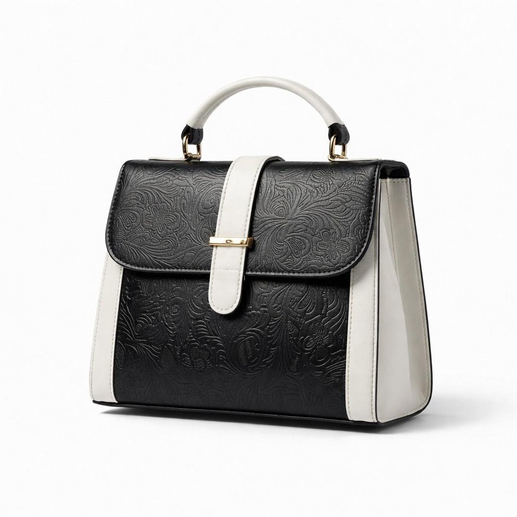 Leather Handbag With Flower Leather Print