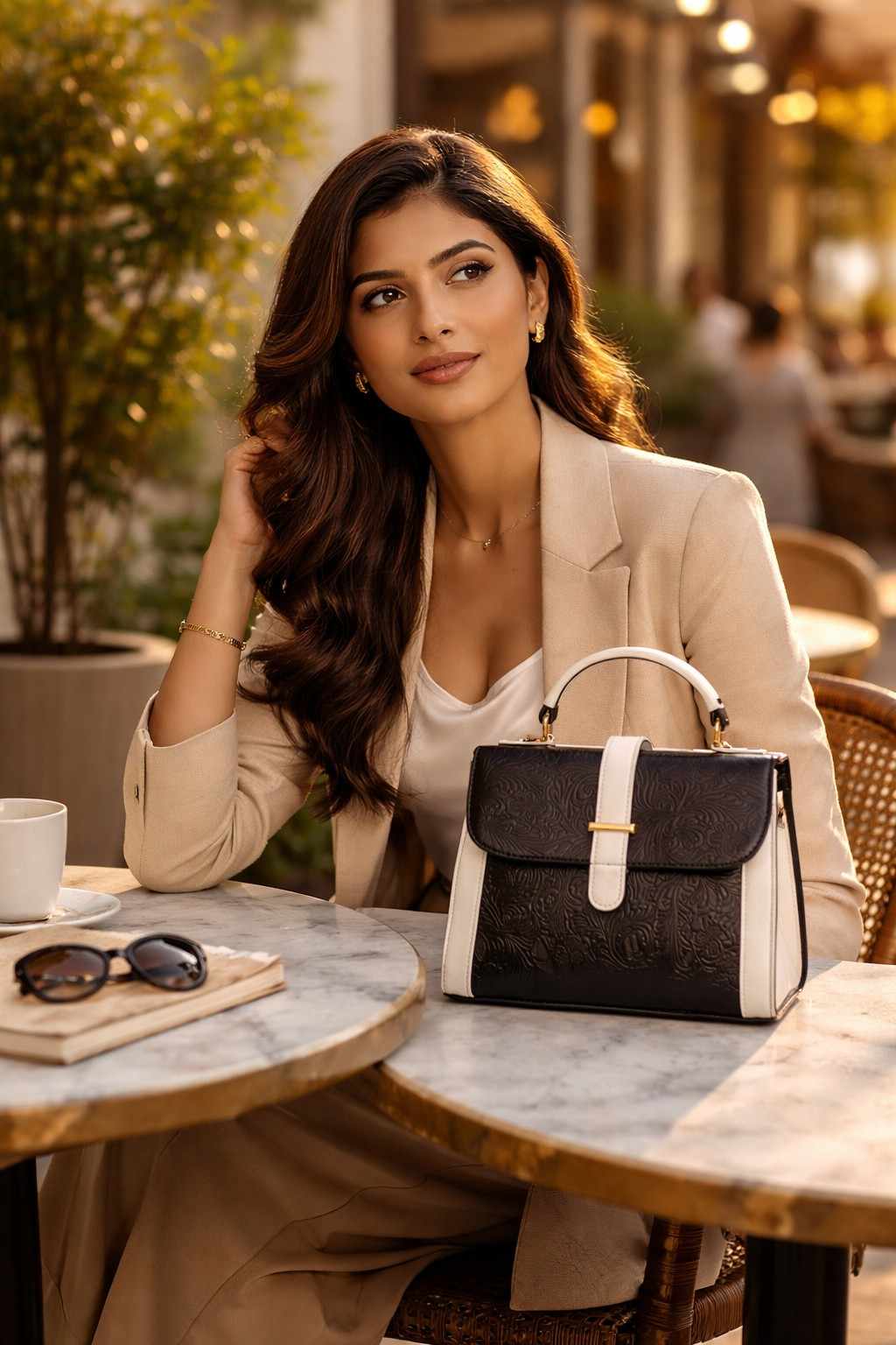 Leather Handbag With Flower Leather Print