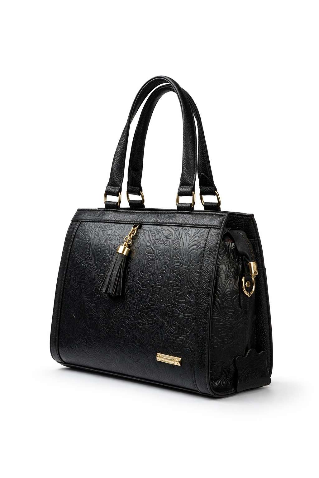 Luxury Textured Leather Handbag with Tassel & Gold Hardware