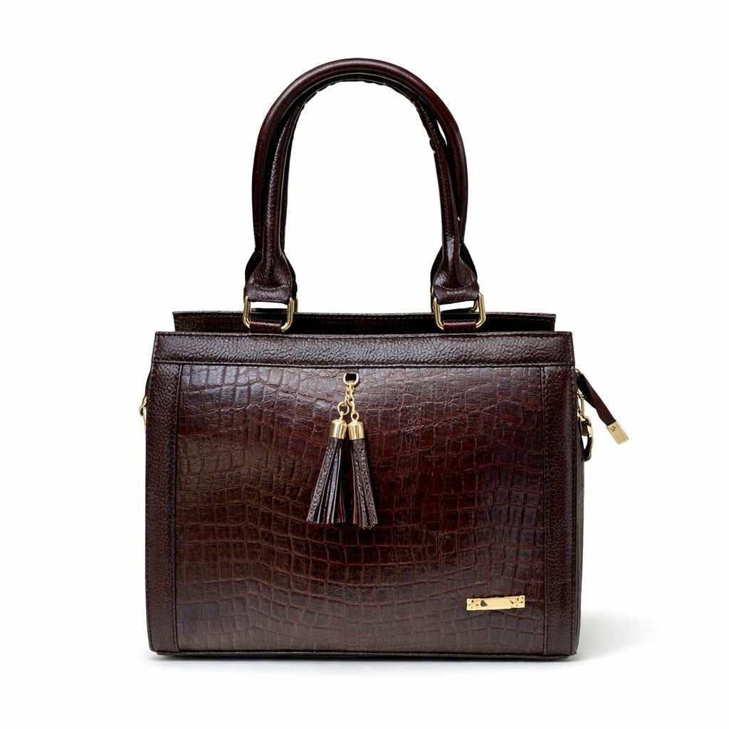 Luxury Textured Leather Handbag with Tassel & Gold Hardware