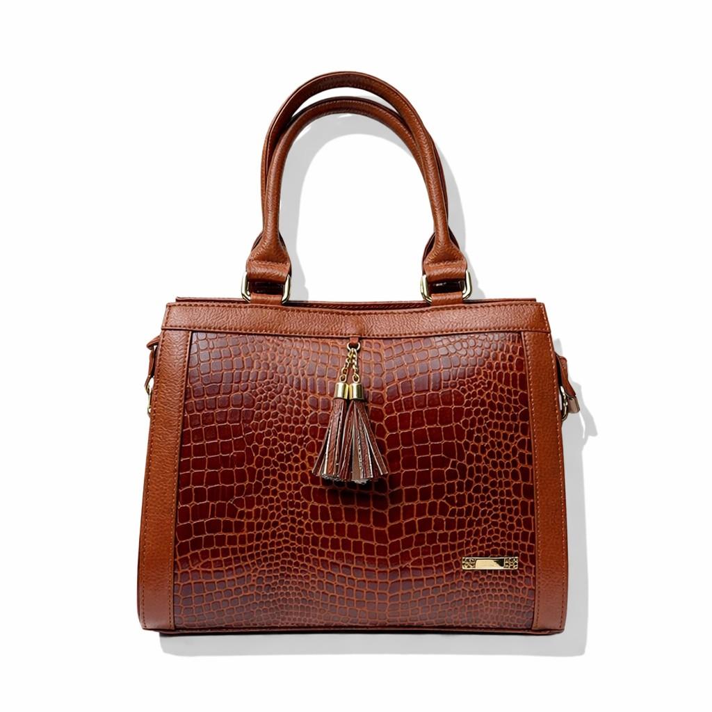 Luxury Textured Leather Handbag with Tassel & Gold Hardware