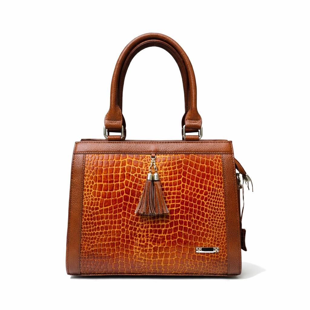 Luxury Textured Leather Handbag with Tassel & Gold Hardware