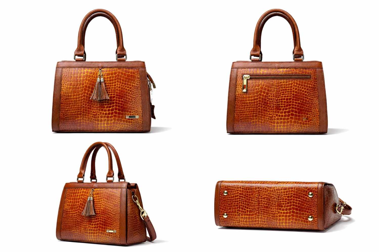Luxury Textured Leather Handbag with Tassel & Gold Hardware