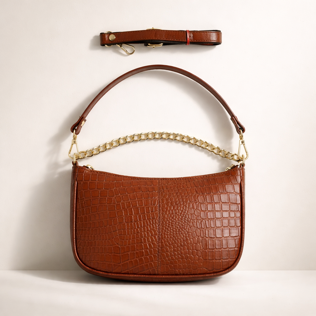 Trendy Ladies Leather Sling Croco with golden chain
