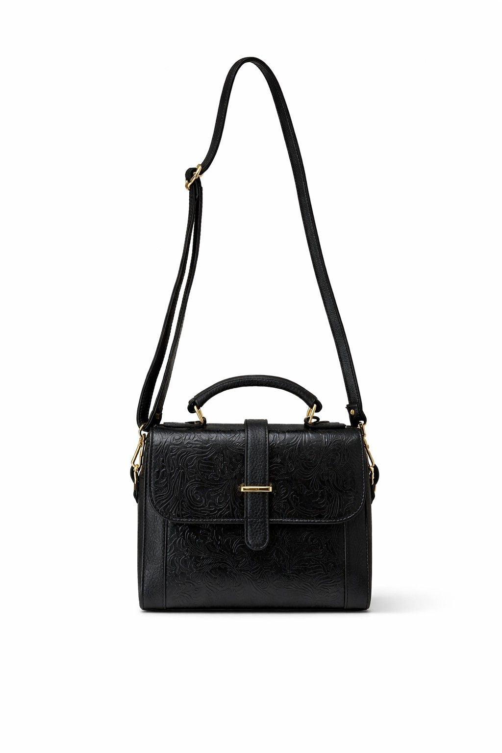Leather Handbag With Flower Leather Print