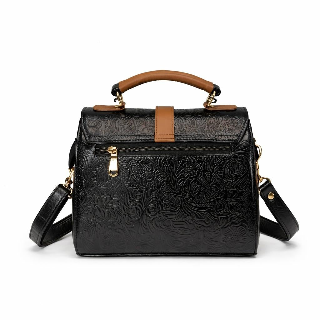 Leather Handbag With Flower Leather Print