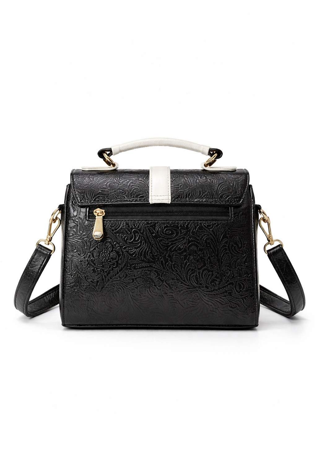 Leather Handbag With Flower Leather Print