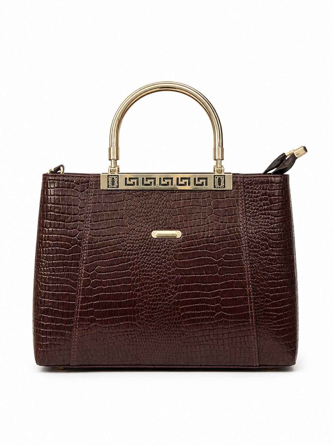 Premium Crocodile-Patterned Ladies' Handbag with Gold Accents