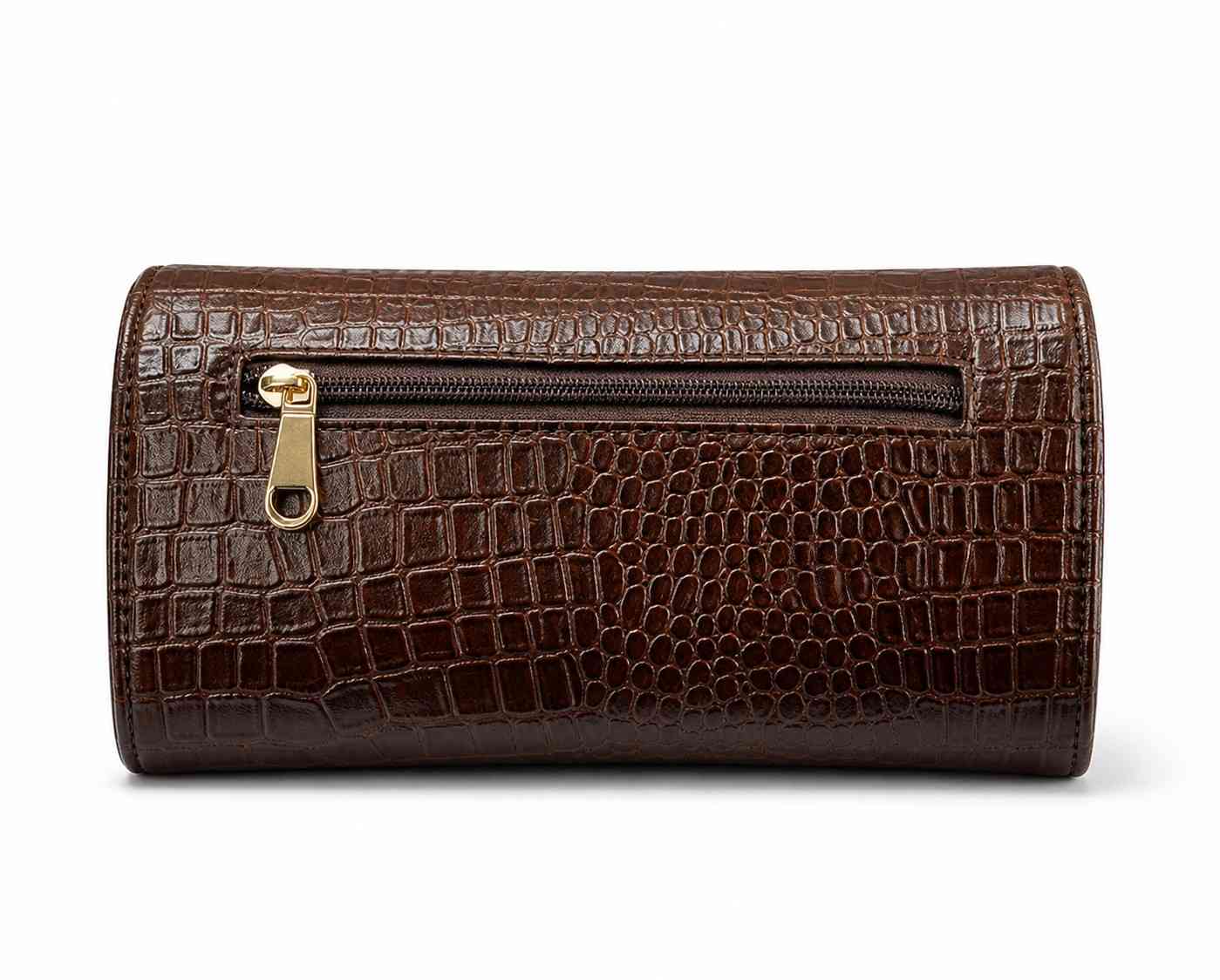 ALW CrocodileTextured Leather Clutch with Removable Strap