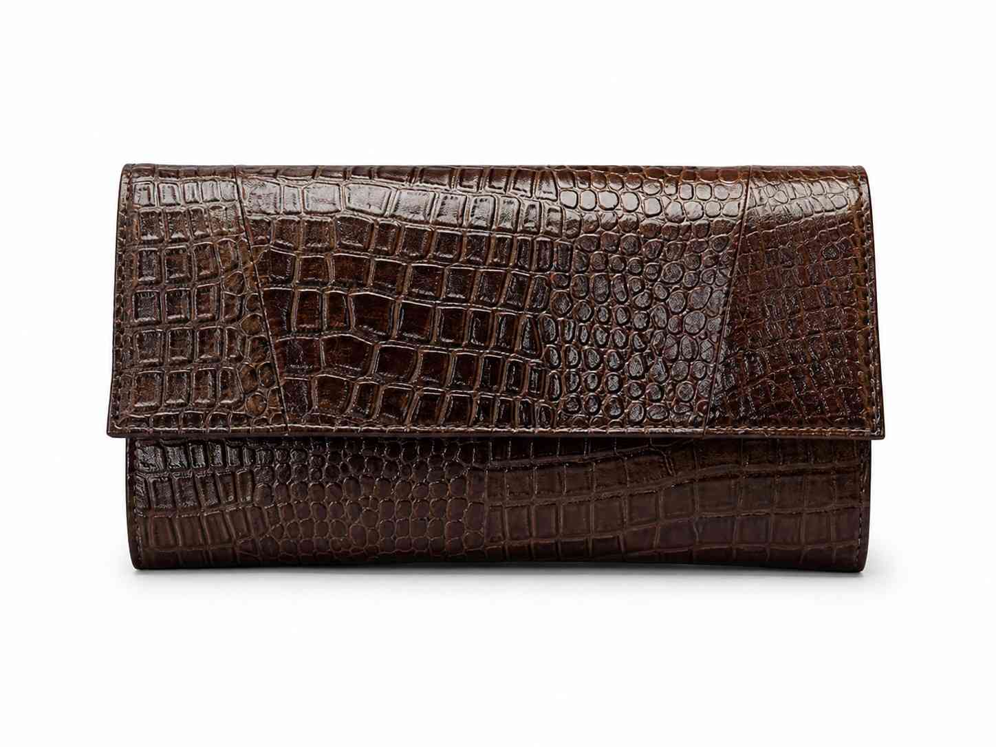 ALW CrocodileTextured Leather Clutch with Removable Strap