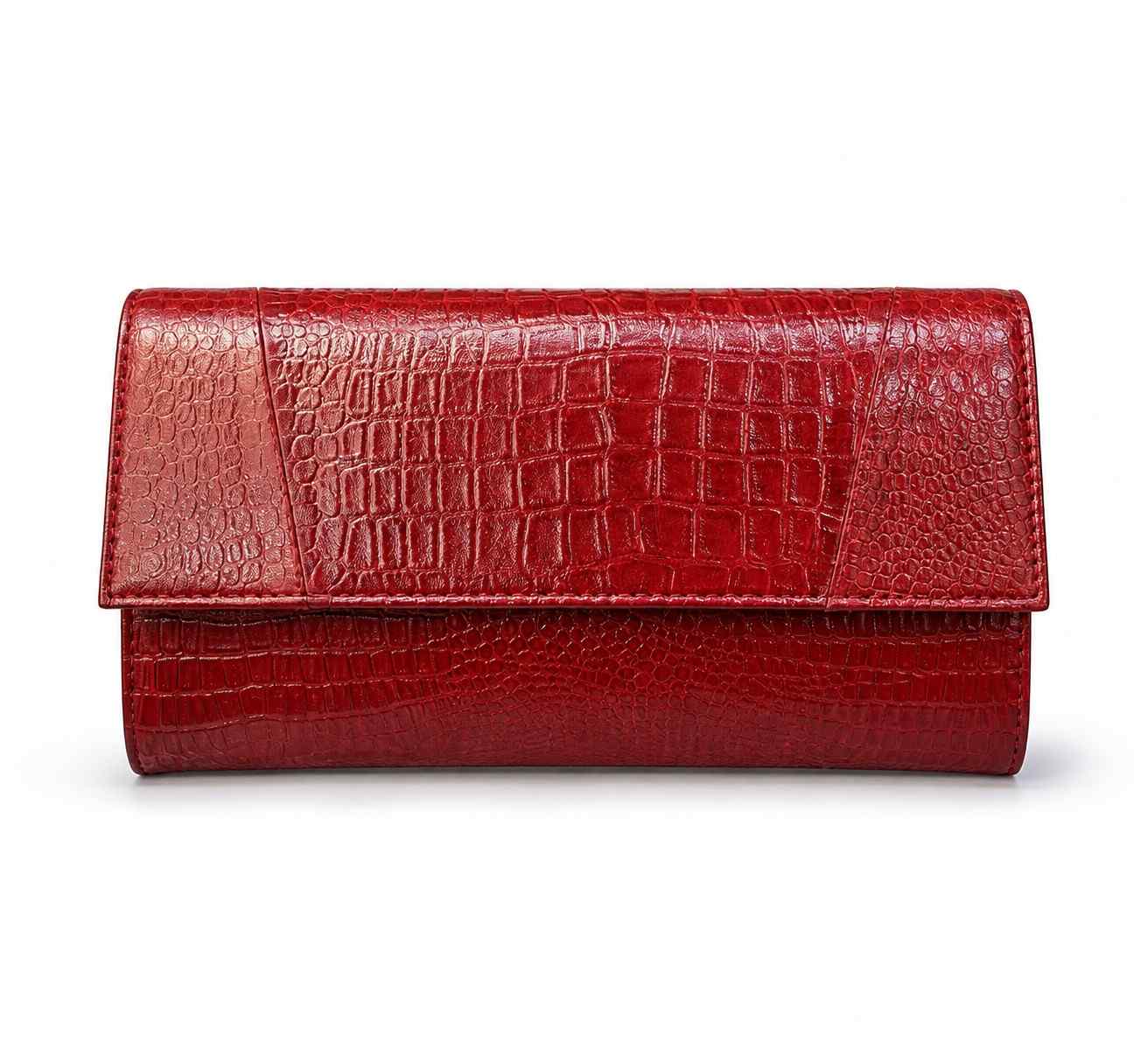 ALW CrocodileTextured Leather Clutch with Removable Strap