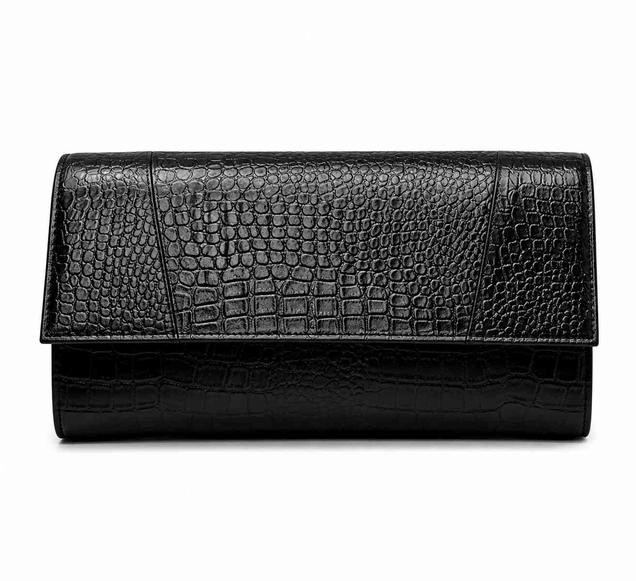 ALW CrocodileTextured Leather Clutch with Removable Strap