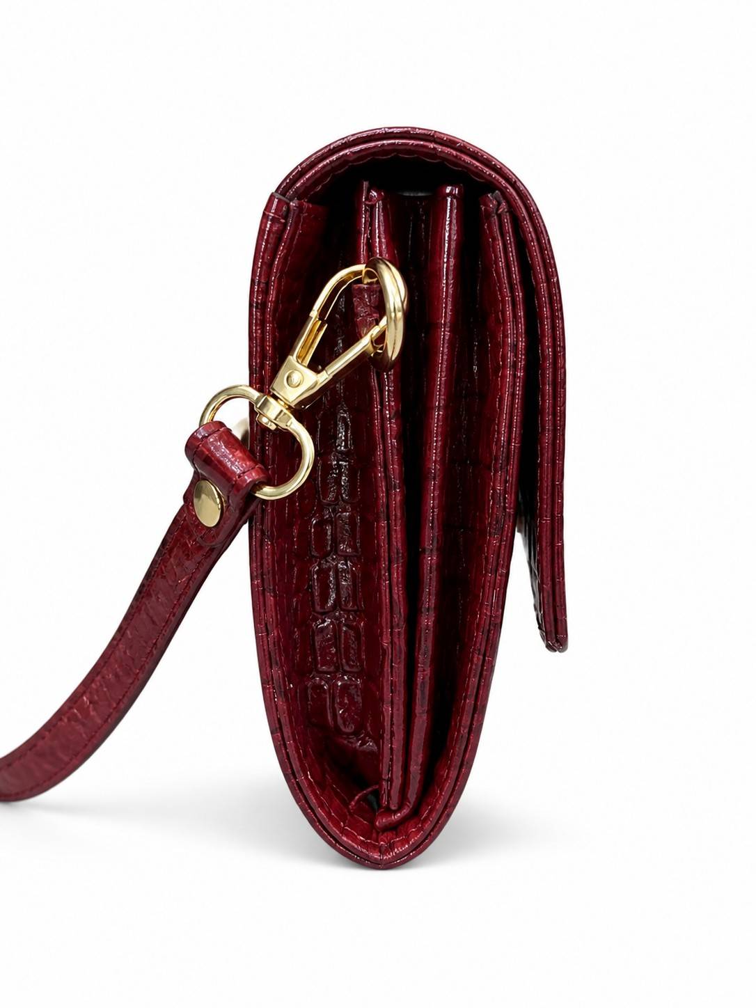 ALW CrocodileTextured Leather Clutch with Removable Strap