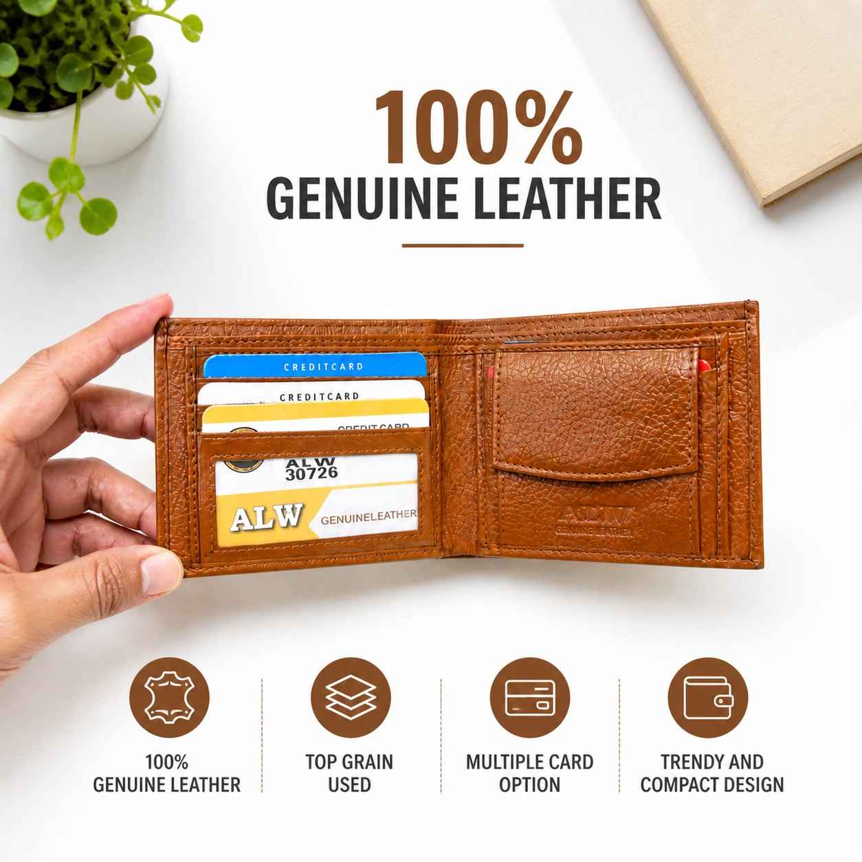 ALW Genuine Leather Wallet for Men | Bifold with Multiple Card Slots