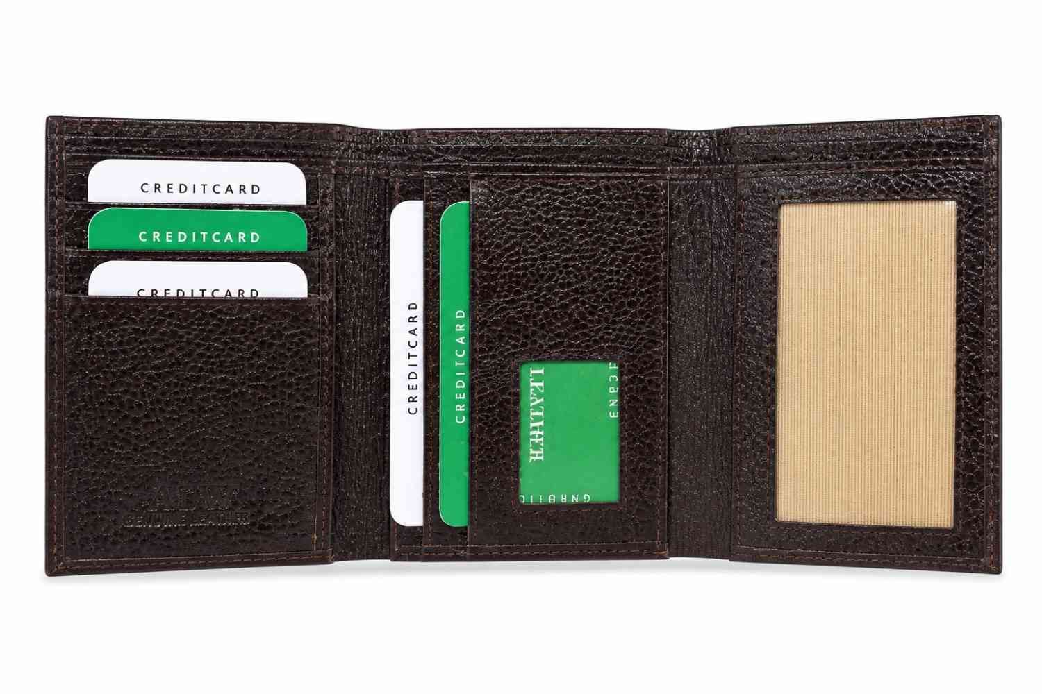 ALW Genuine Leather Trifold Wallet | Men's Compact Bifold with Multiple Card Slots