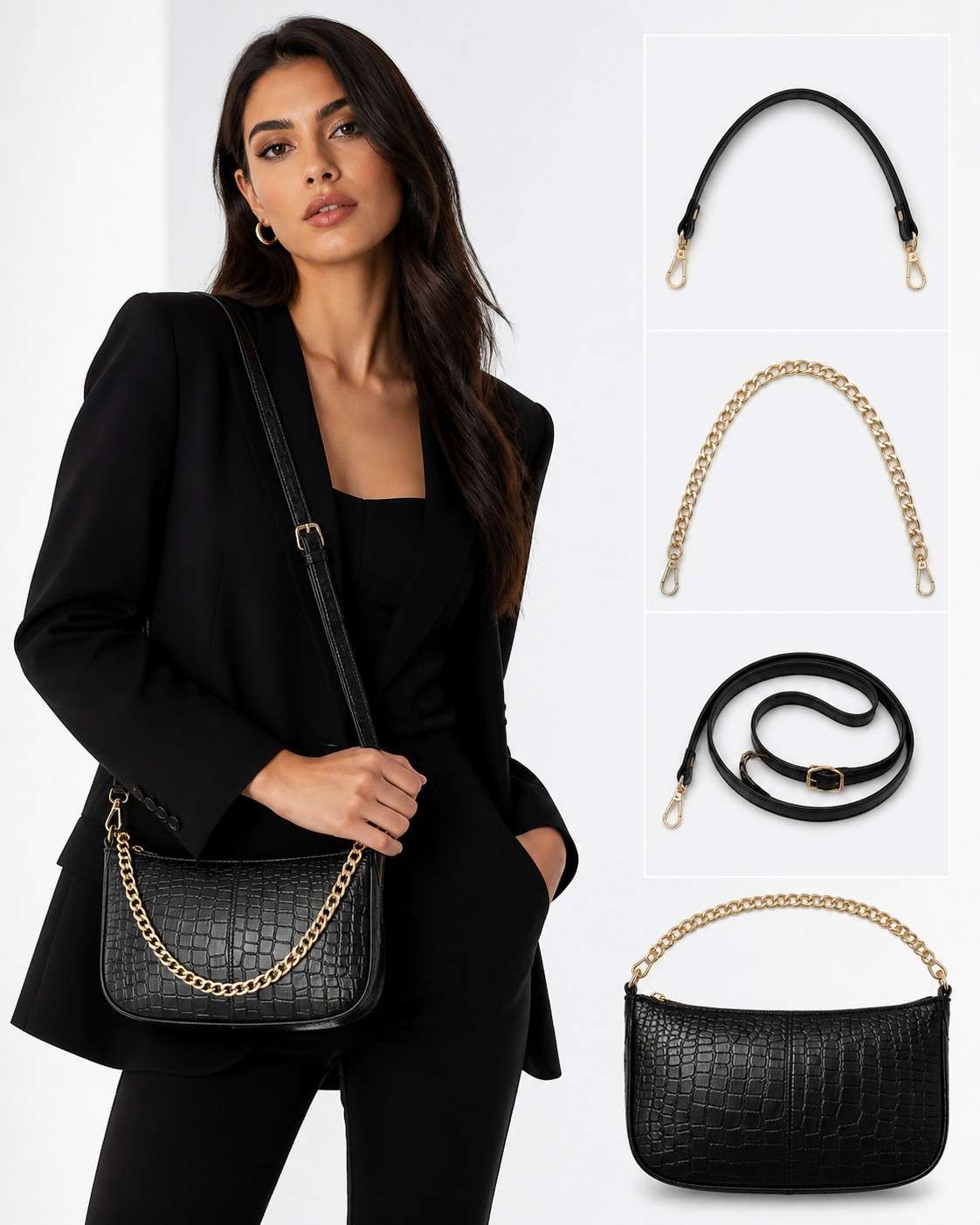Trendy Ladies Leather Sling Croco with golden chain