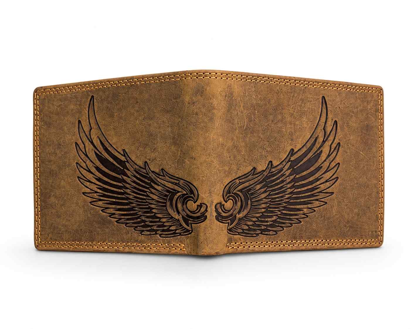 W.WILD Leather Wallet — Eagle Wings Engraved | RFID Safe | Limited Edition