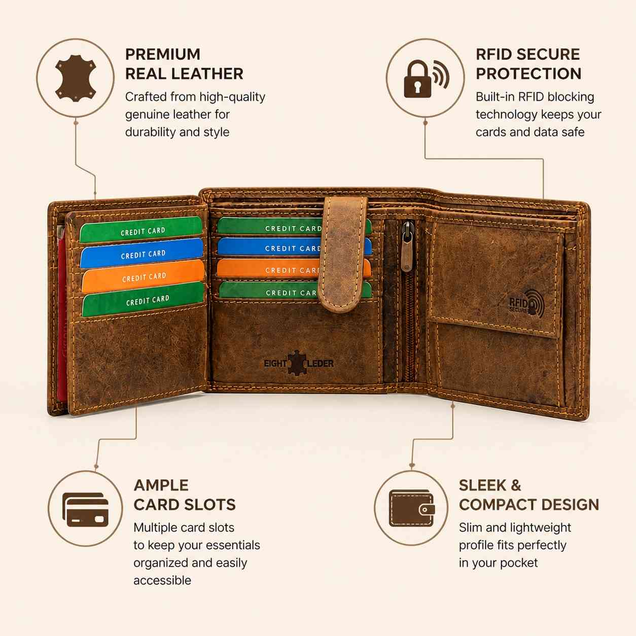 W.WILD Leather Wallet — Motorbiker Engraved | RFID Safe | Limited Edition
