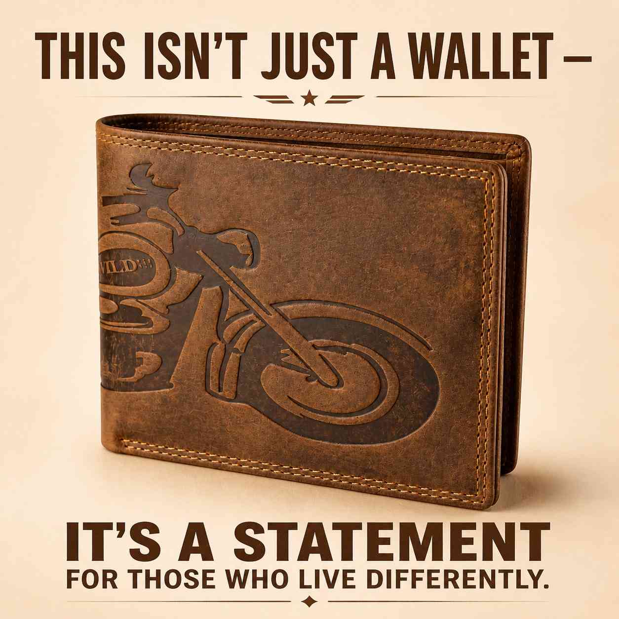 W.WILD Leather Wallet — Motorbiker Engraved | RFID Safe | Limited Edition