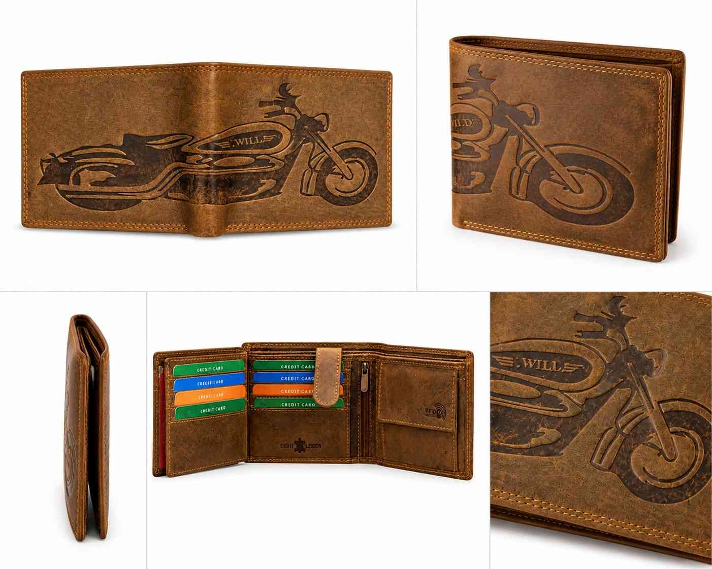 W.WILD Leather Wallet — Motorbiker Engraved | RFID Safe | Limited Edition