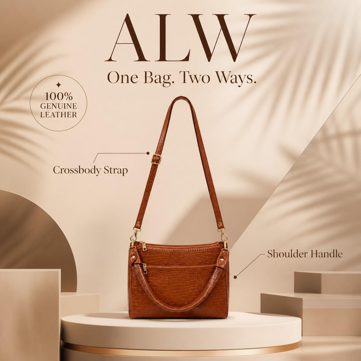 ALW Croco Collection - Textured Leather Multi-Way Shoulder Bag