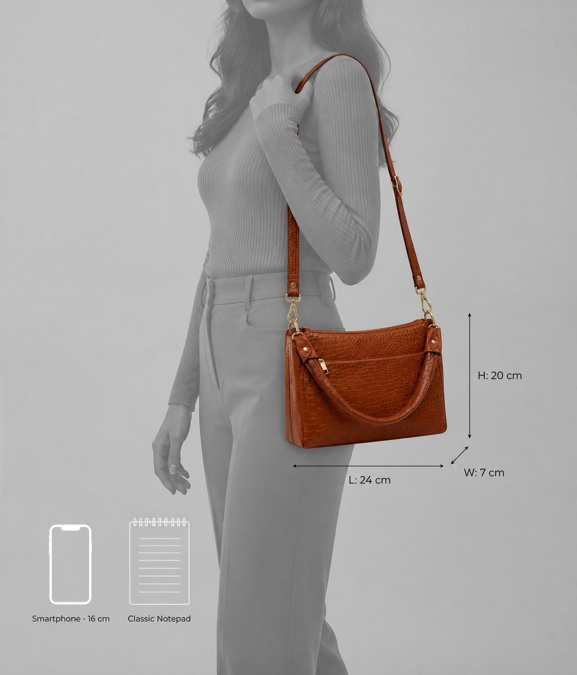 ALW Croco Collection - Textured Leather Multi-Way Shoulder Bag