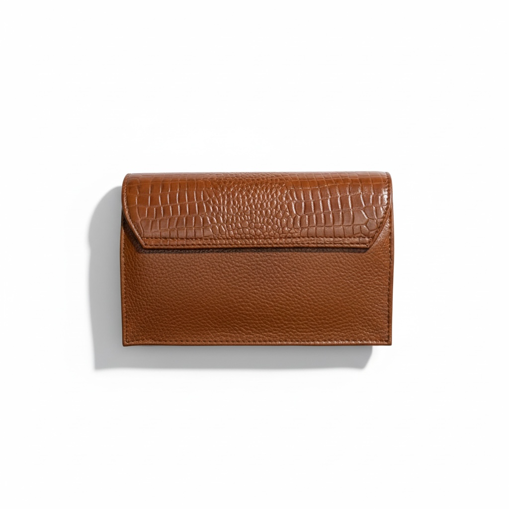 ALW Croc-Embossed Leather Clutch Bag — 3-in-1 Wristlet, Crossbody & Clutch with Gold Chain