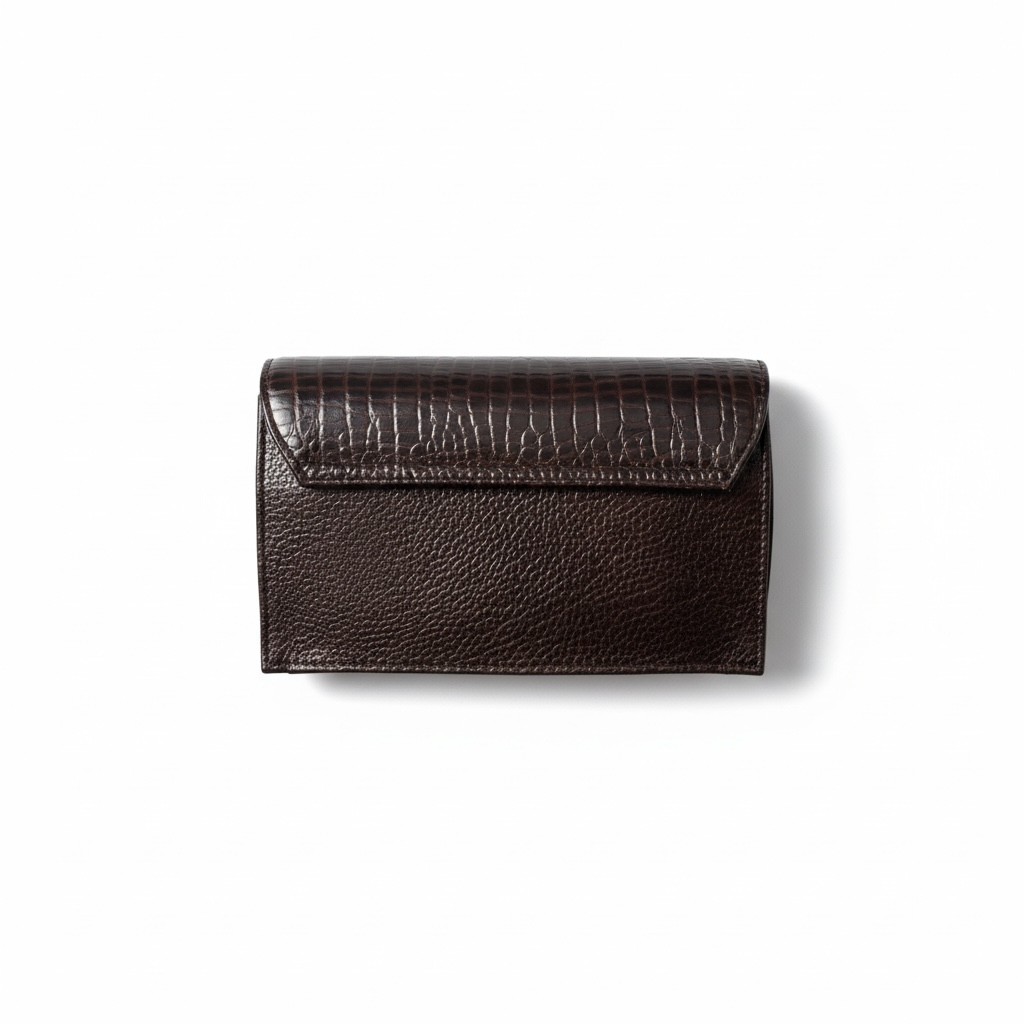 ALW Croc-Embossed Leather Clutch Bag — 3-in-1 Wristlet, Crossbody & Clutch with Gold Chain