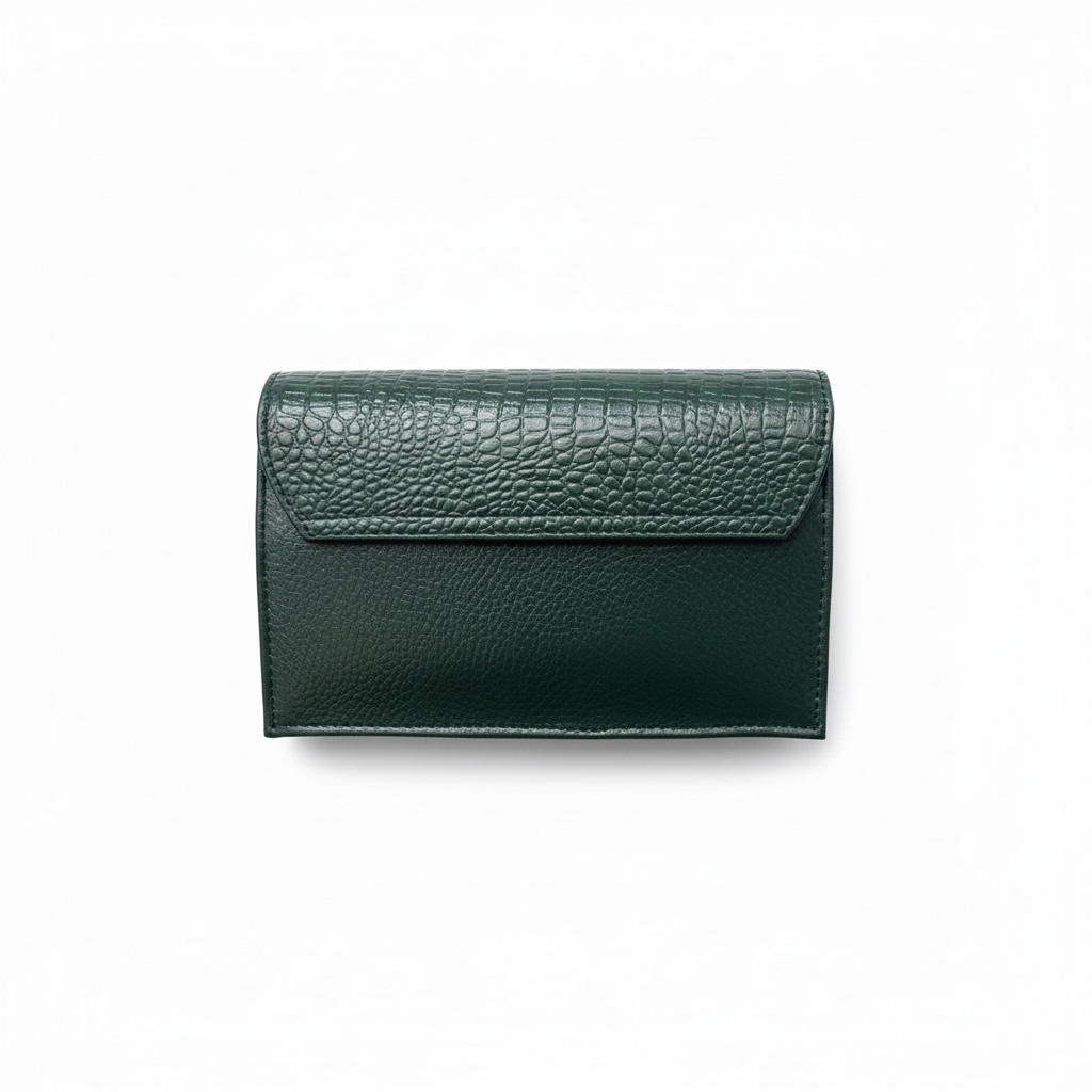 ALW Croc-Embossed Leather Clutch Bag — 3-in-1 Wristlet, Crossbody & Clutch with Gold Chain