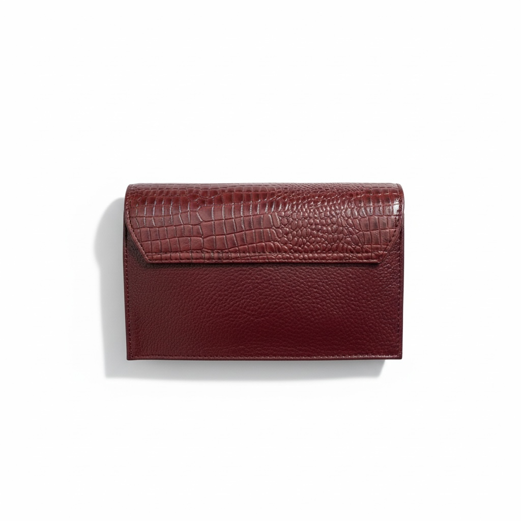 ALW Croc-Embossed Leather Clutch Bag — 3-in-1 Wristlet, Crossbody & Clutch with Gold Chain