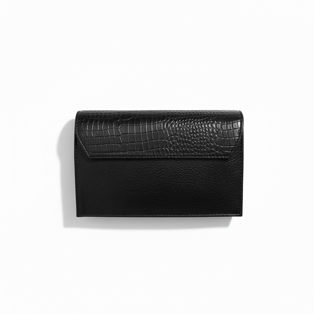 ALW Croc-Embossed Leather Clutch Bag — 3-in-1 Wristlet, Crossbody & Clutch with Gold Chain