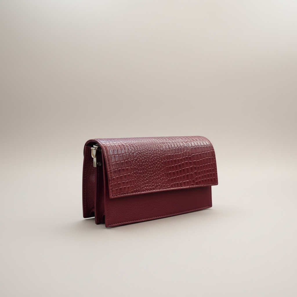 ALW Croc-Embossed Leather Clutch Bag — 3-in-1 Wristlet, Crossbody & Clutch with Gold Chain