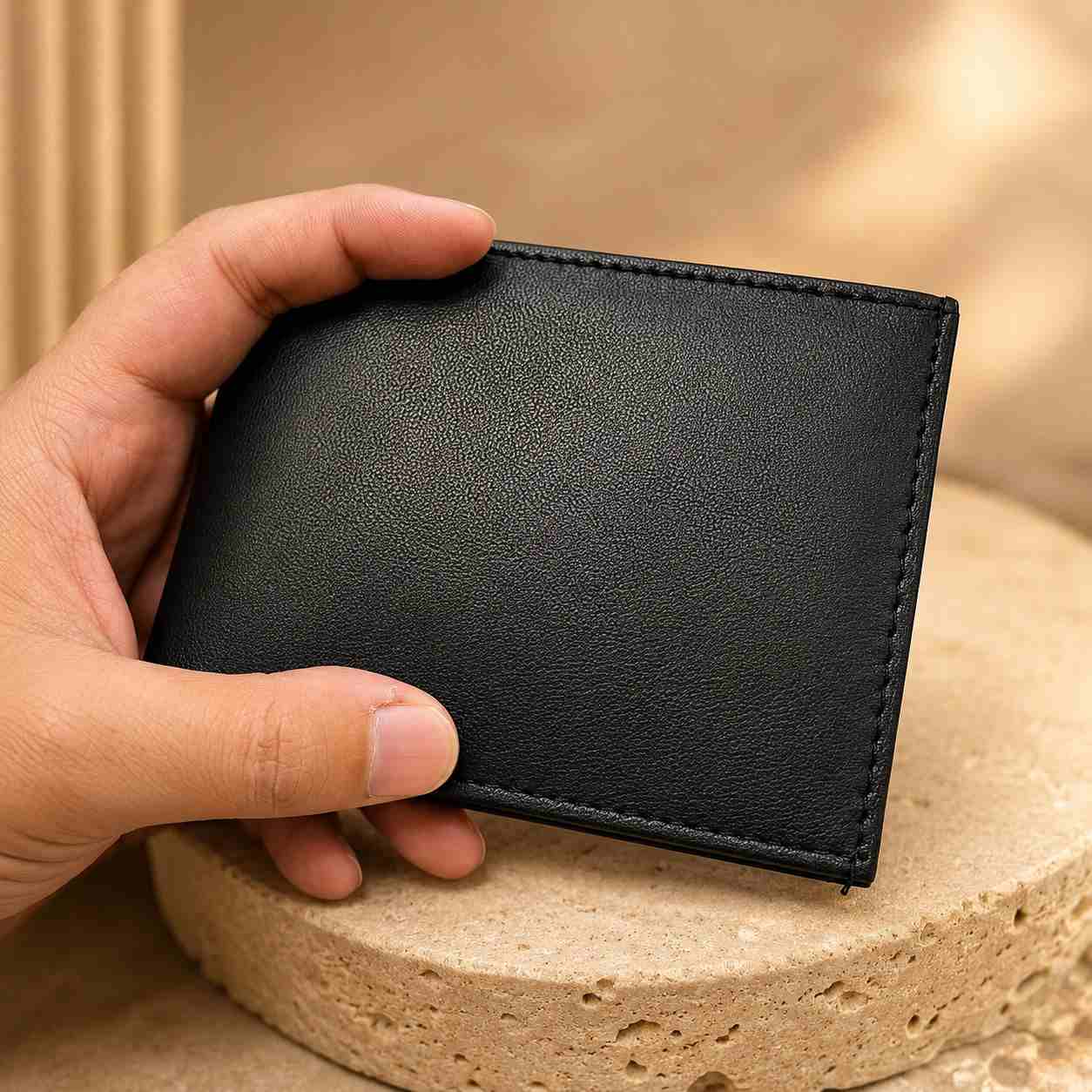 ALW Men’s Black Leather Wallet – Compact Bifold with Multiple Card Slots