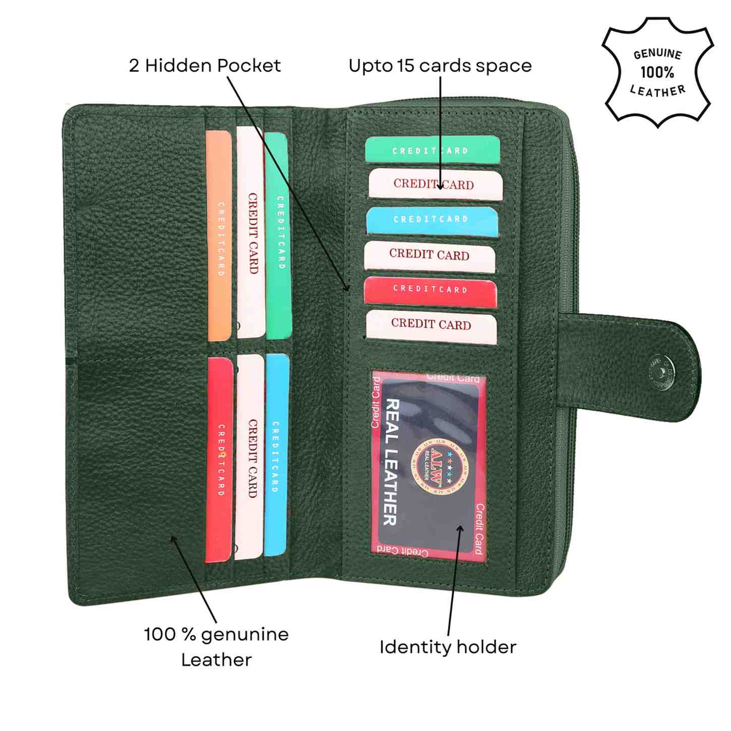 Ladis Leather Clutch, Long Wallet | Card Organiser