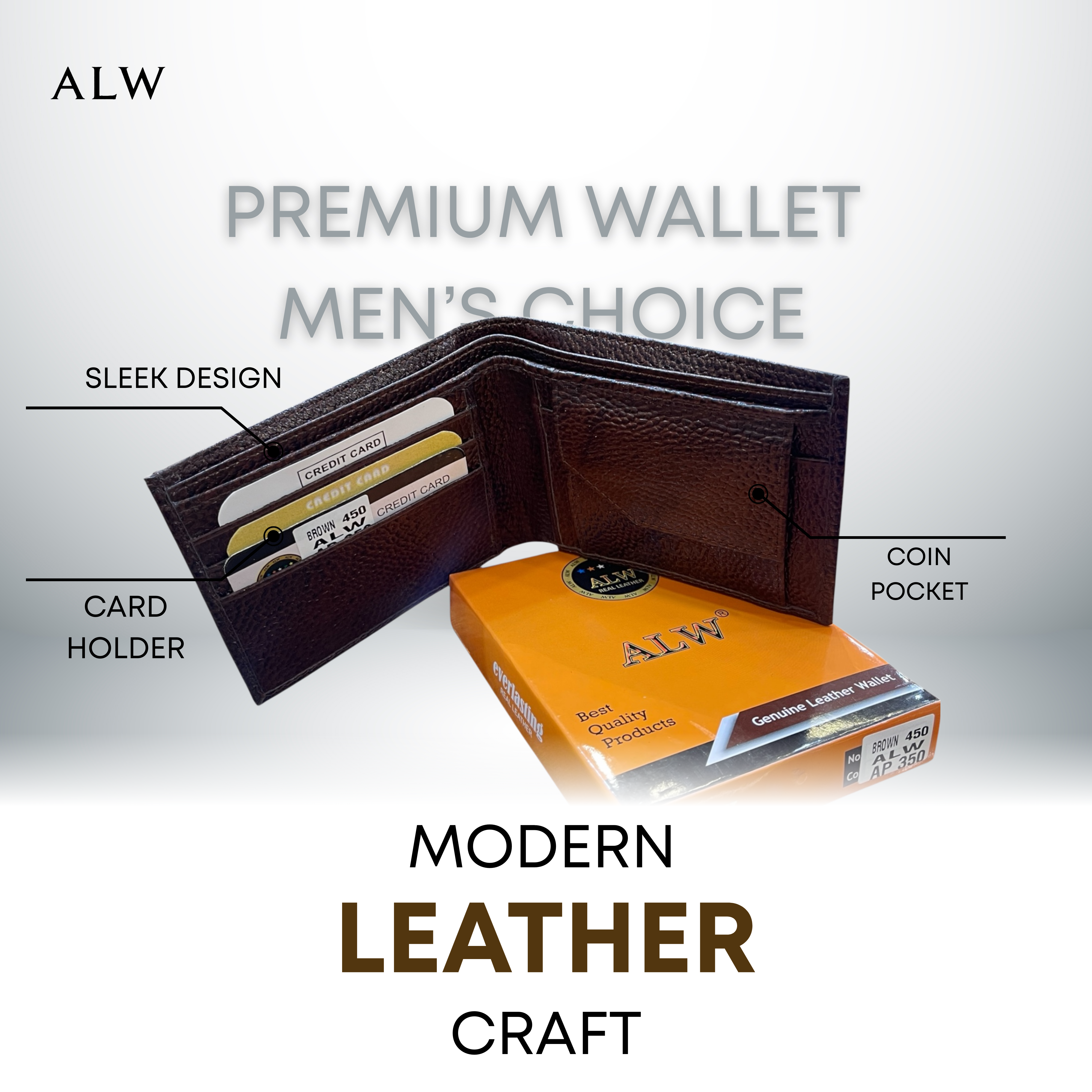 Men’s Genuine Leather Wallet – Slim Bifold with Coin Pocket & Card Slots