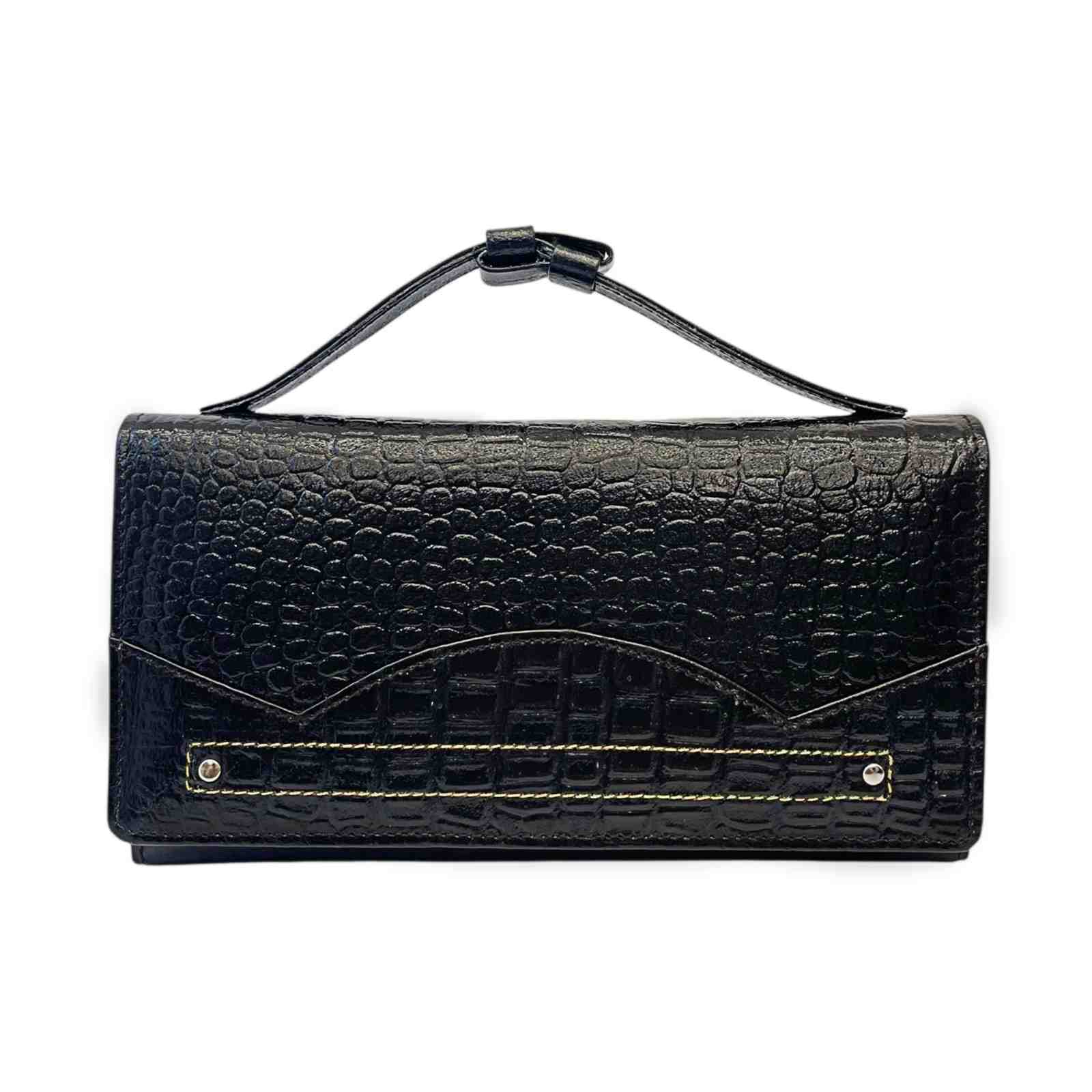 ALW Croco-Embossed Genuine Leather Clutch Wallet — Women's Long Purse with Adjustable Strap