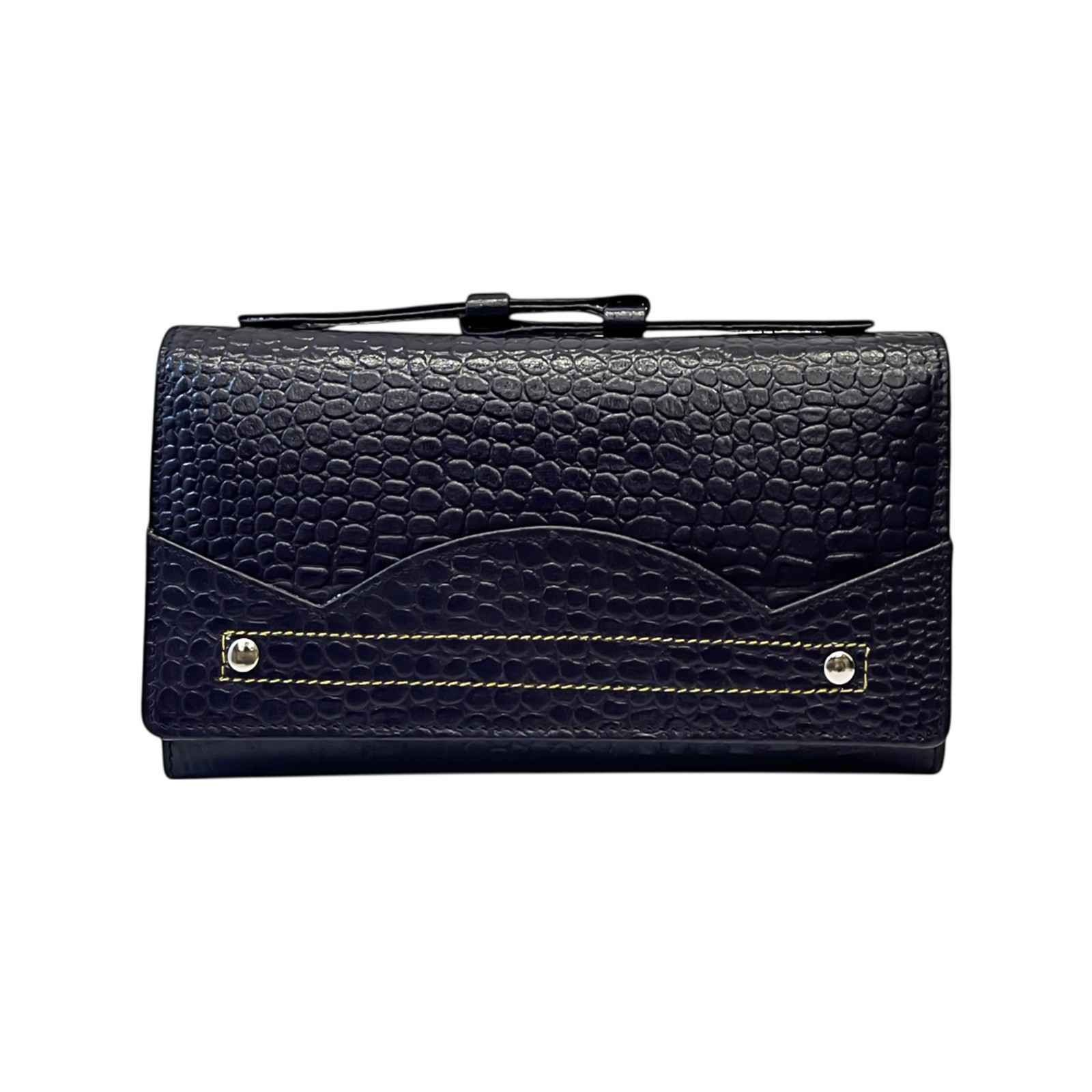 ALW Croco-Embossed Genuine Leather Clutch Wallet — Women's Long Purse with Adjustable Strap