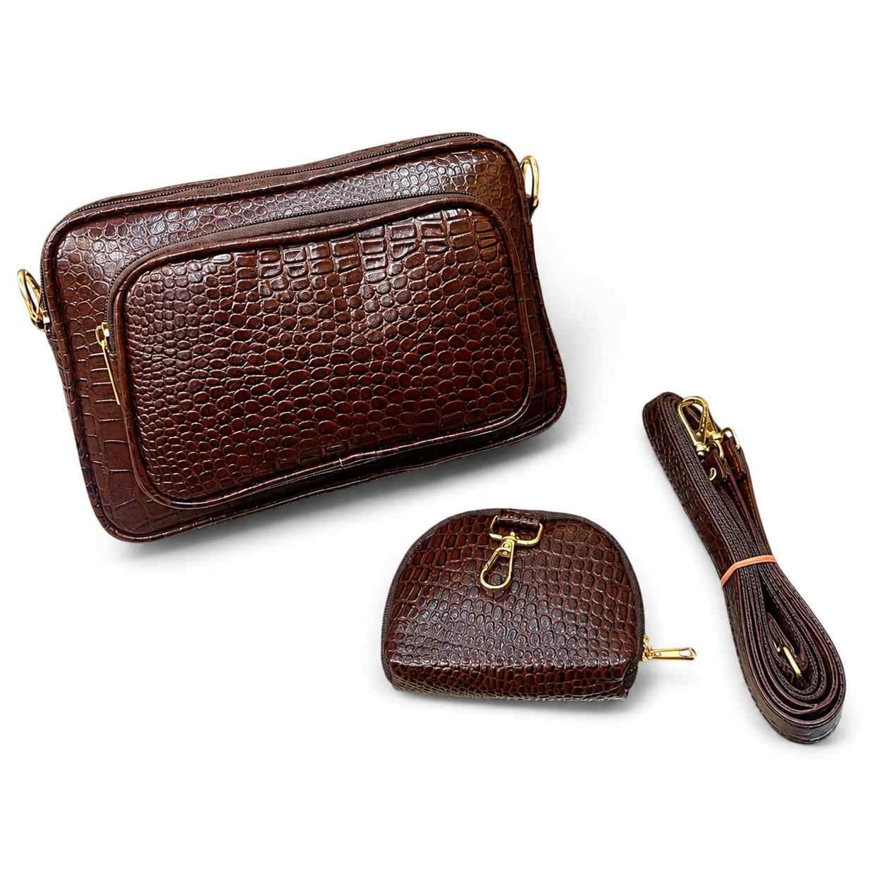 ALW Premium Croc Leather Shoulder Bag with Matching Mini Pouch
