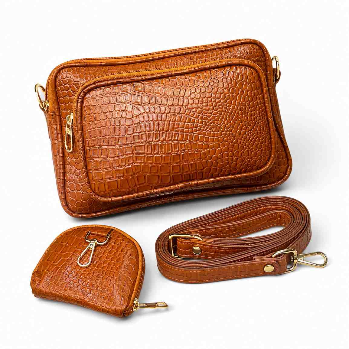ALW Premium Croc Leather Shoulder Bag with Matching Mini Pouch