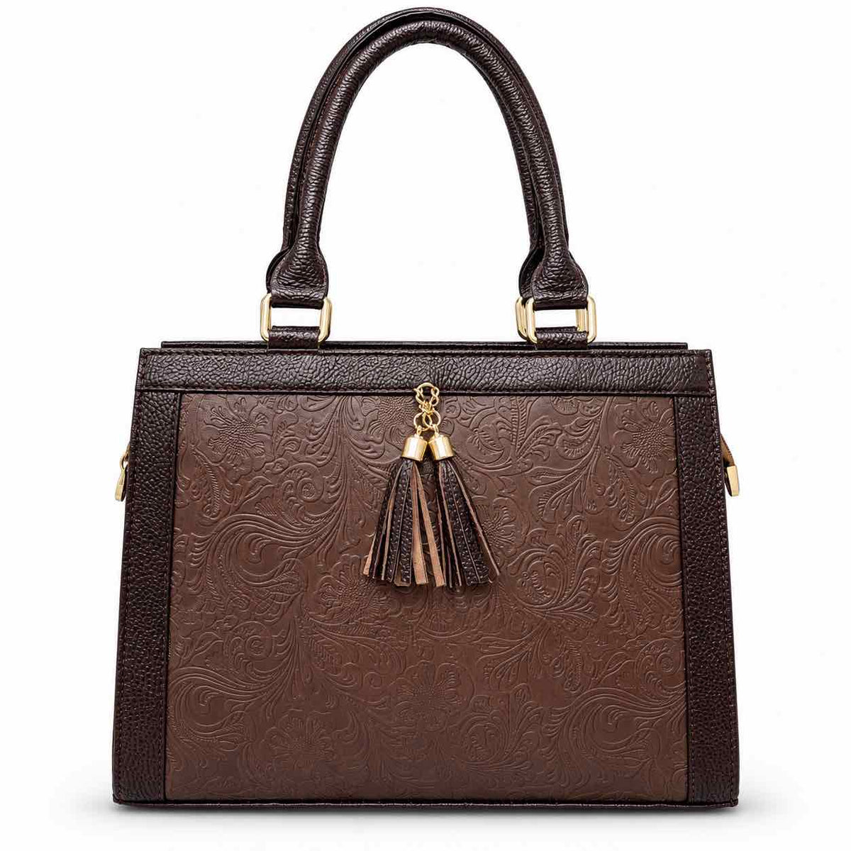 Luxury Textured Leather Handbag with Tassel & Gold Hardware