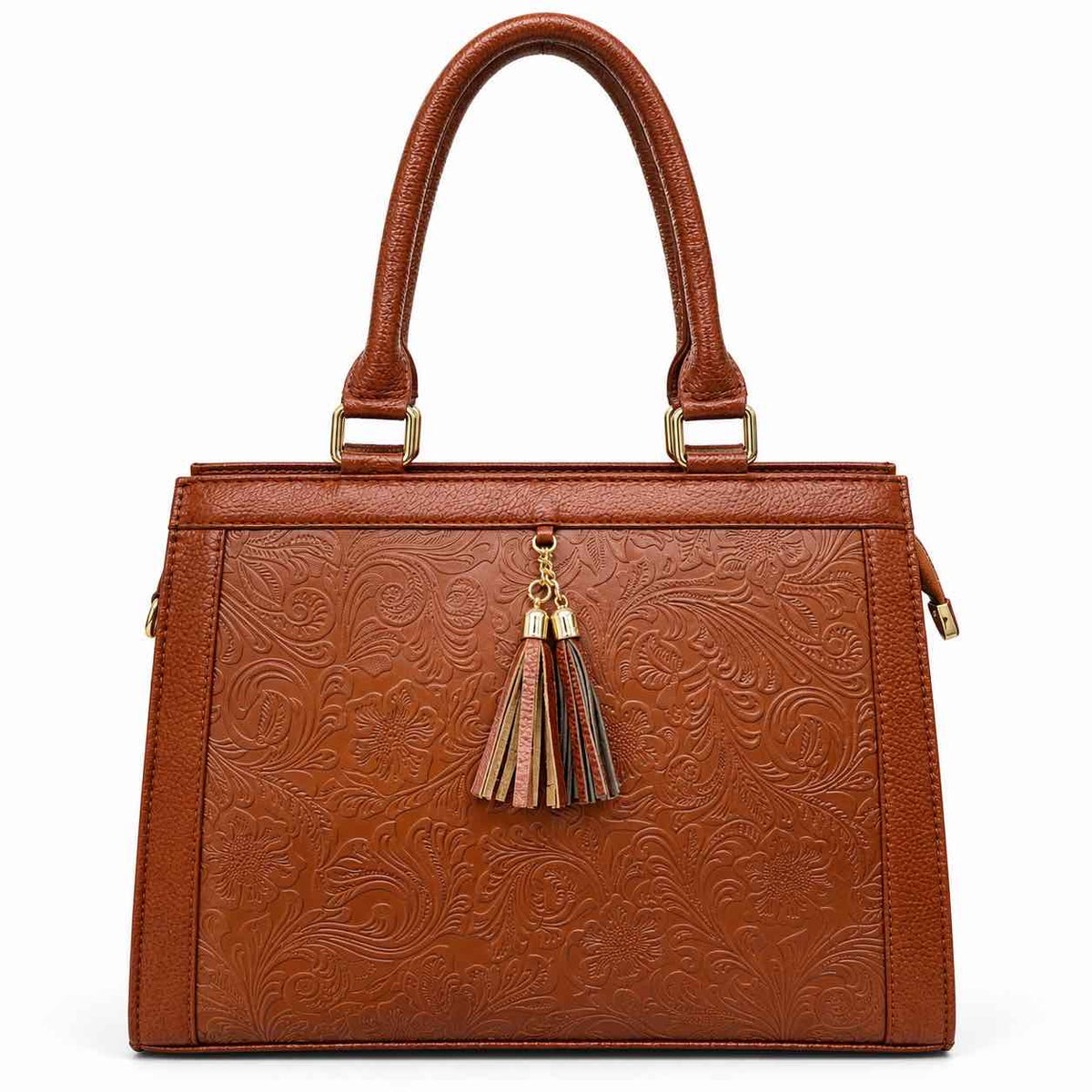 Luxury Textured Leather Handbag with Tassel & Gold Hardware