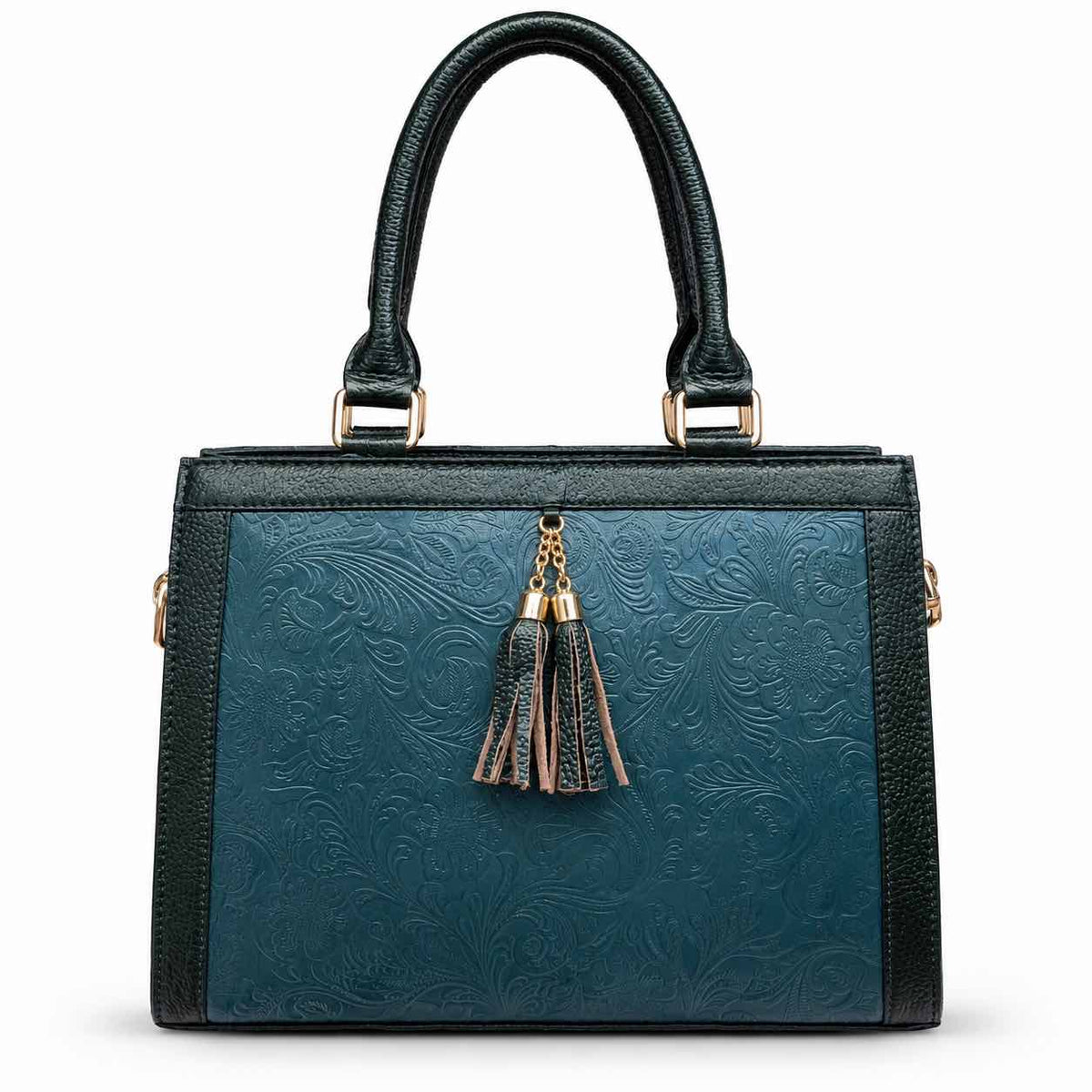 Luxury Textured Leather Handbag with Tassel & Gold Hardware