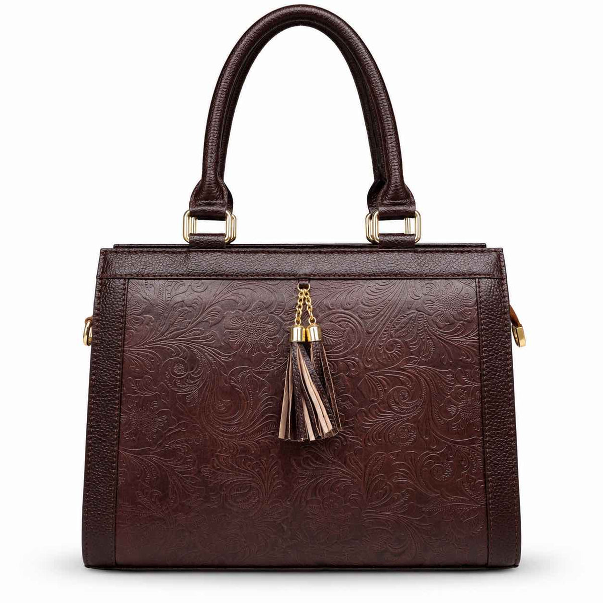 Luxury Textured Leather Handbag with Tassel & Gold Hardware