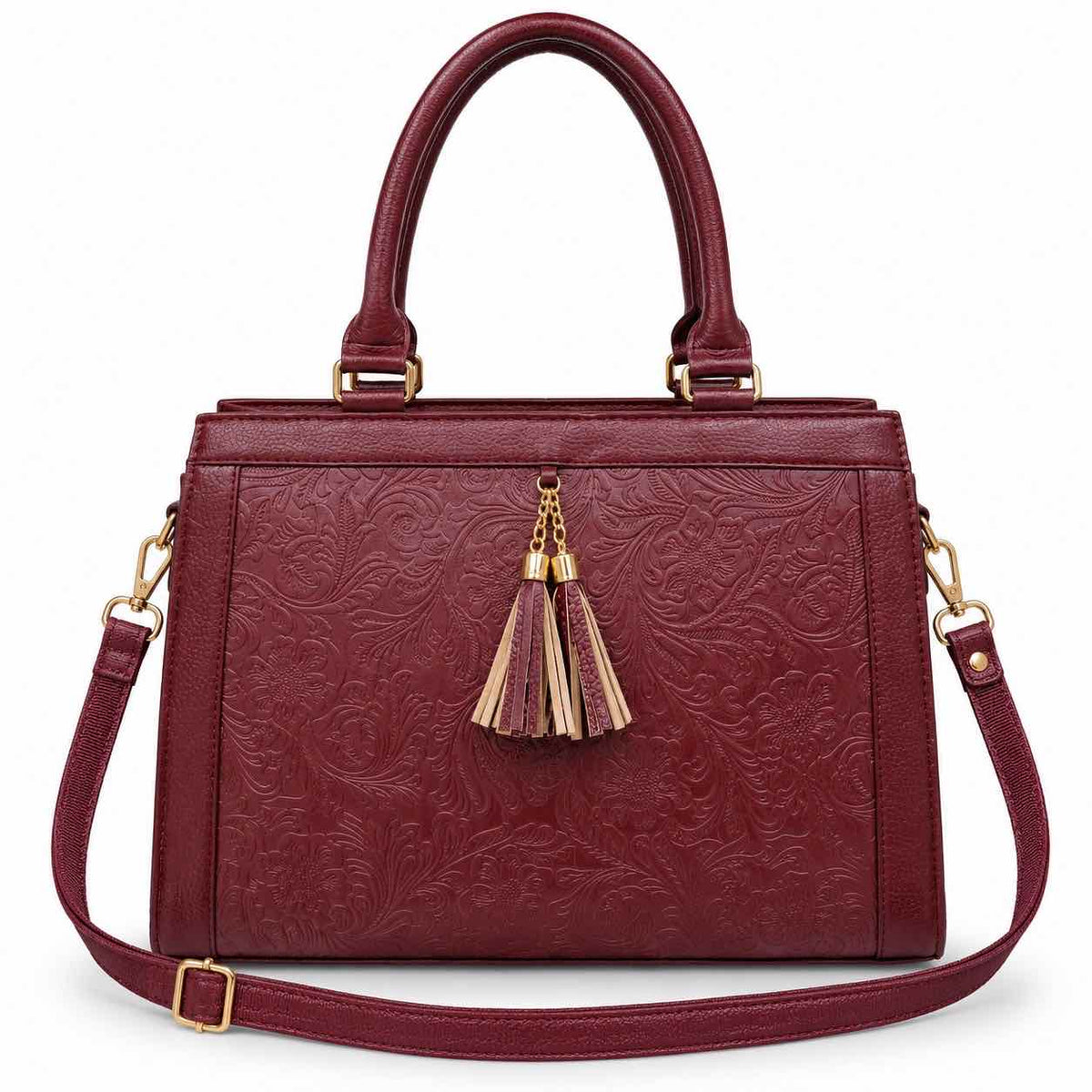 Luxury Textured Leather Handbag with Tassel & Gold Hardware