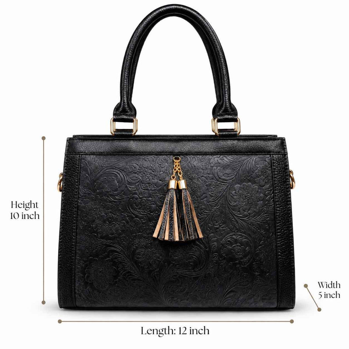 Luxury Textured Leather Handbag with Tassel & Gold Hardware