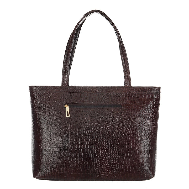 Ladies Leather Handbag With Croco Print