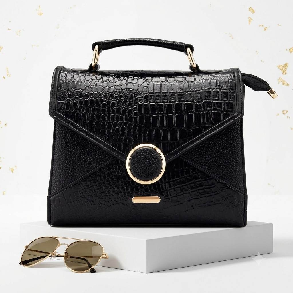 Croc Texture Leather Top Handle Bag ā Elegant Sling Handbag for Women