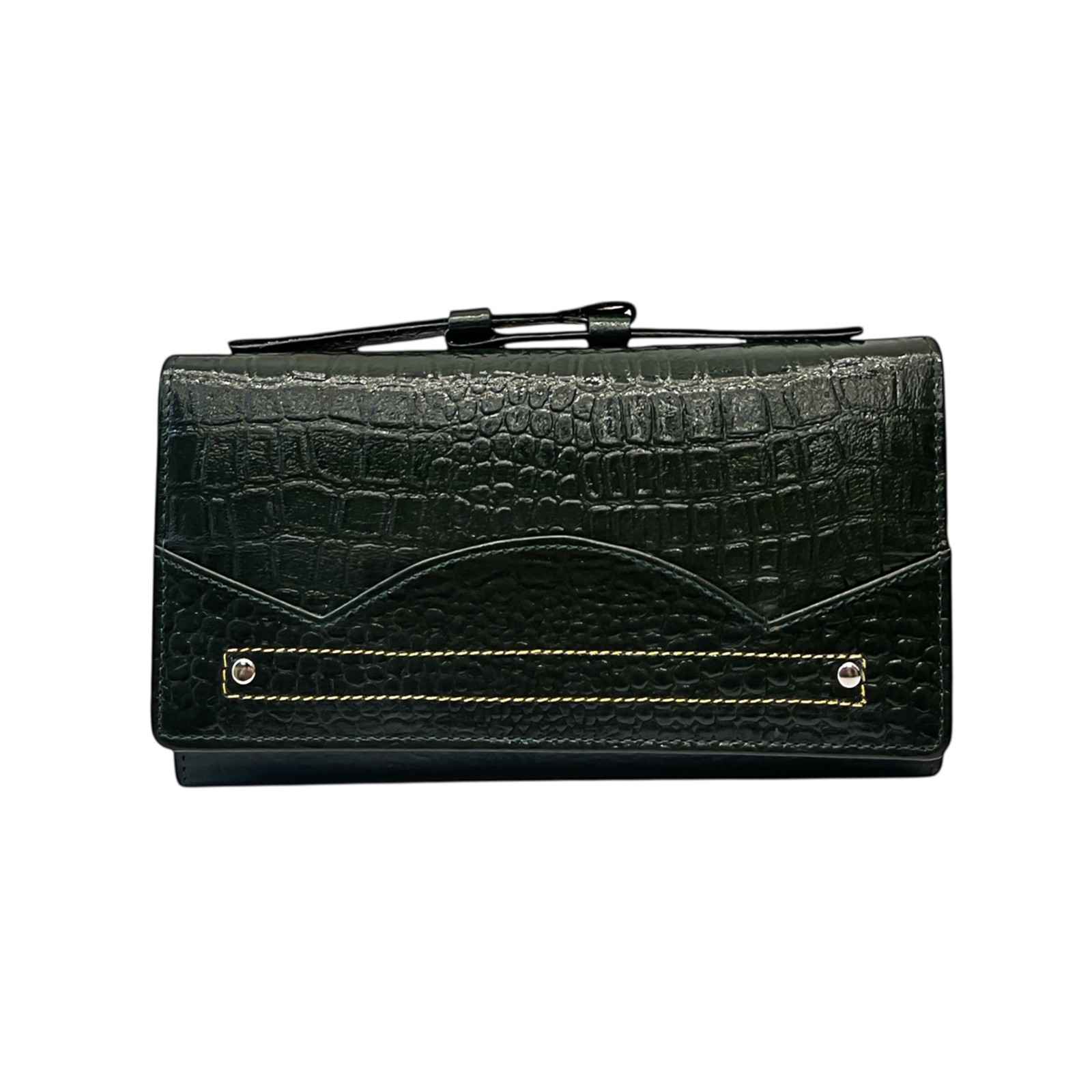 ALW Croco-Embossed Genuine Leather Clutch Wallet — Women's Long Purse with Adjustable Strap