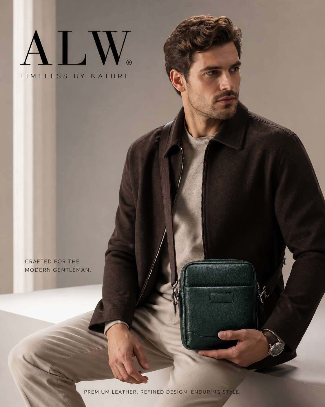 Men’s Genuine Leather Sling Bag – Compact Crossbody Messenger
