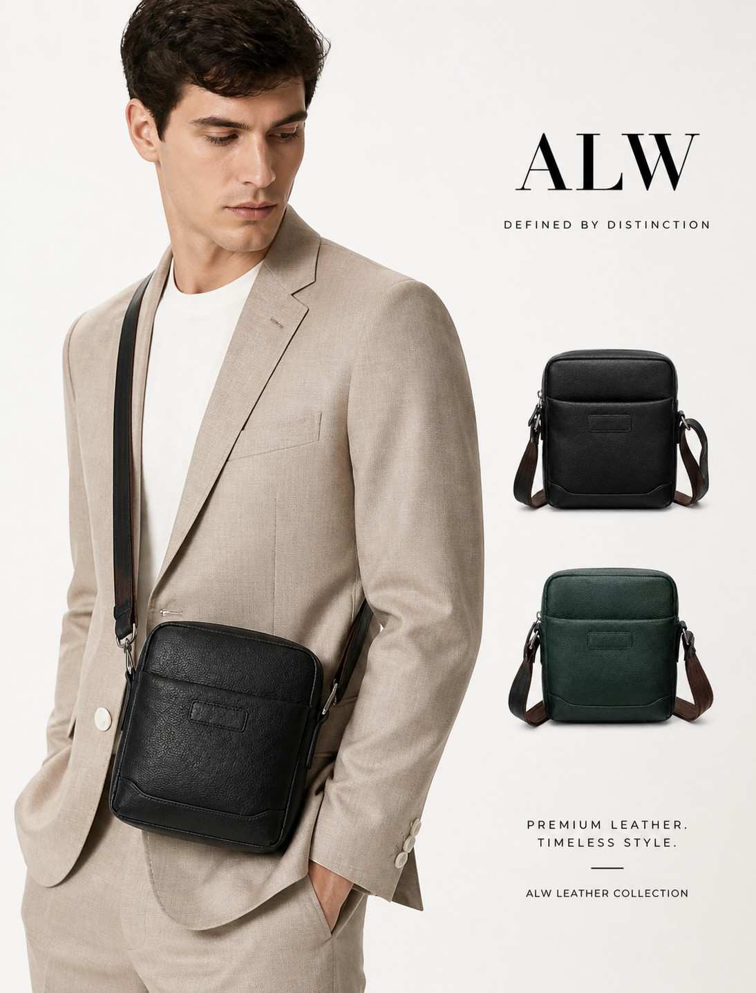 Men’s Genuine Leather Sling Bag – Compact Crossbody Messenger